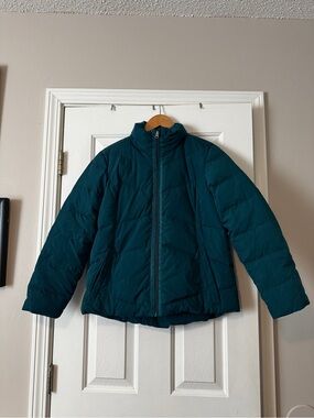 Lands' End Medium Petite Down Filled Puffer Jacket Coat Teal Blue MP 10-12